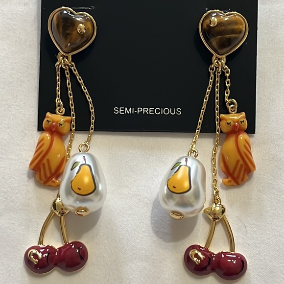 Coach Semi Precious Stone Statement Drop Earrings Owl Pear Cherry - Picture 3 of 5
